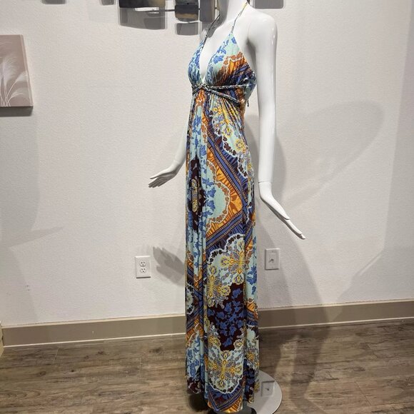 SKY Halter Top Maxi Dress, Slinky Fit Brightly Printed Summer Dress Size Small - Picture 2 of 14